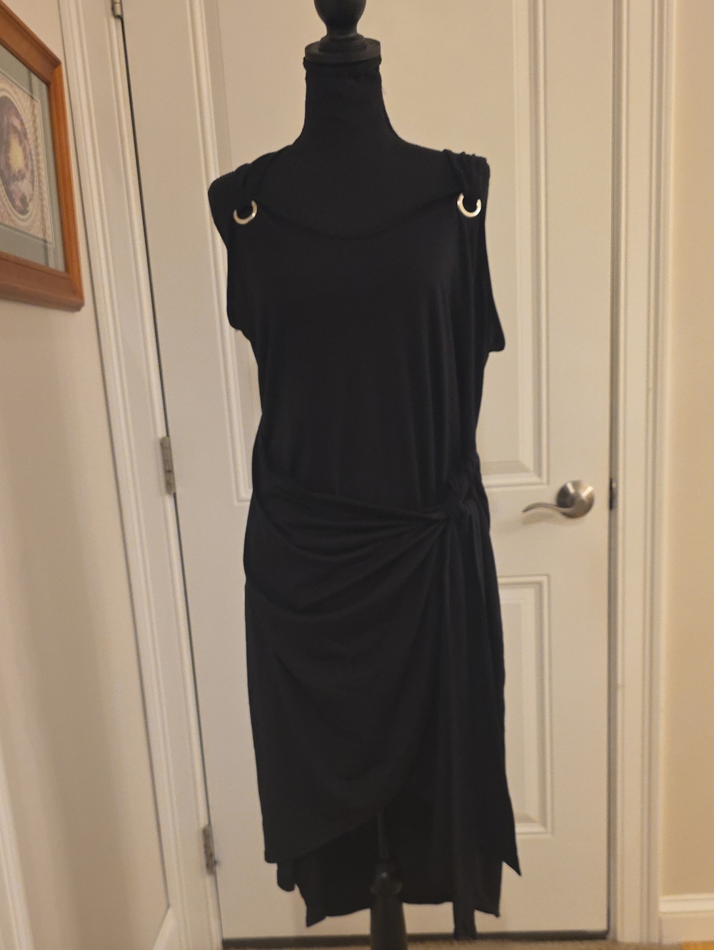 Elegant Black Asymmetrical Sleeveless Dress with Ring Details